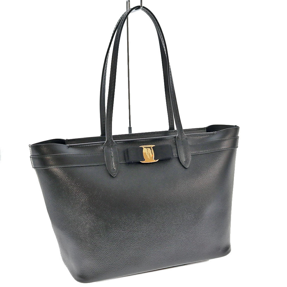 Salvatore Ferragamo Vara Ribbon Tote Bag Shoulder Leather Black